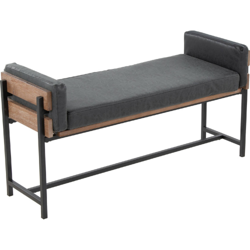 Kari 18" Bench in Black Metal, Brown Wood & Black Leatherette